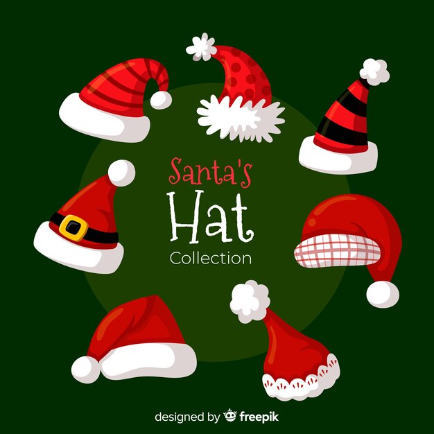 Classic santa's hat collection with flat design