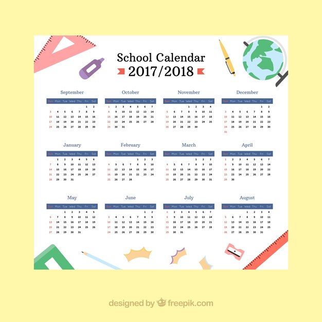 Classic school calendar with materials