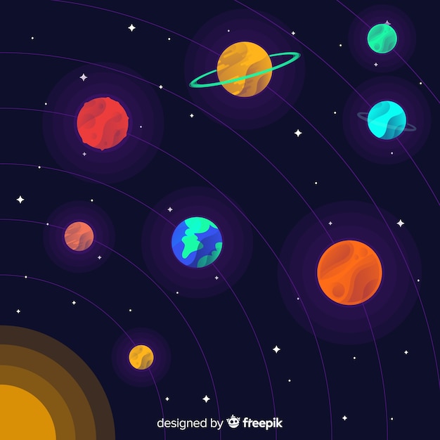 Classic solar system scheme with flat design