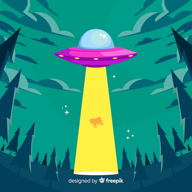 Classic ufo abduction concept with flat design