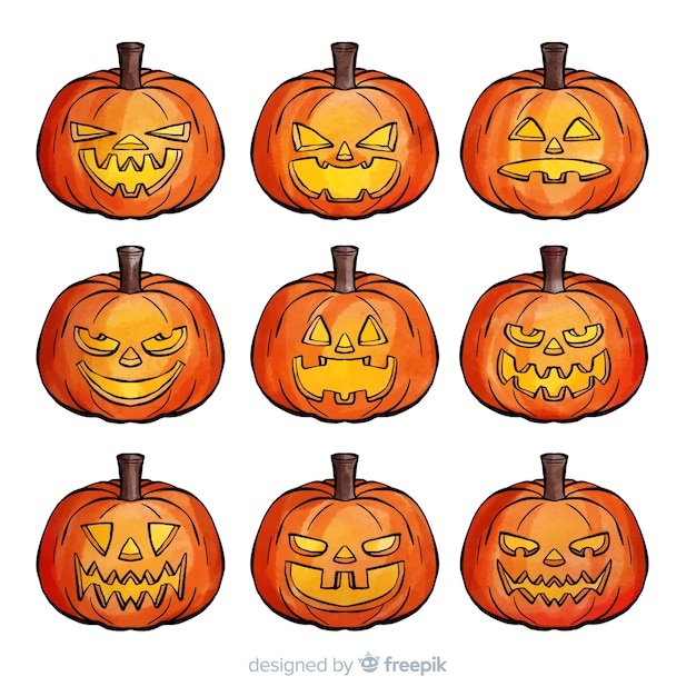 Free vector classic watercolor halloween pumpkin collection