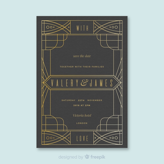 Free Vector classic wedding invitation template in art deco style