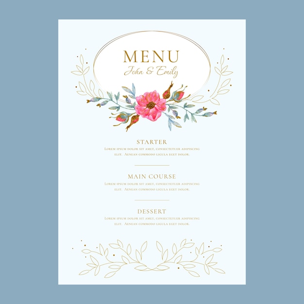 Classic wedding menu template