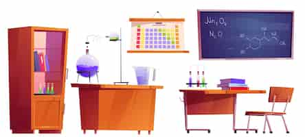 Free vector classroom furniture set for chemistry learning