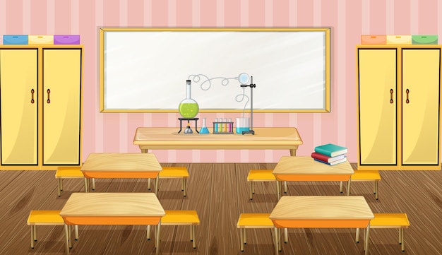 Free Vector classroom interior design with furniture and decoration