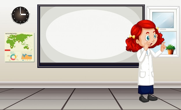 Free Vector classroom scene with science teacher by the board