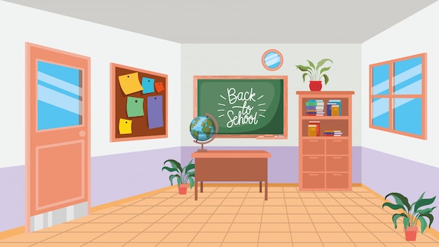 Classroom school with chalkboard scene