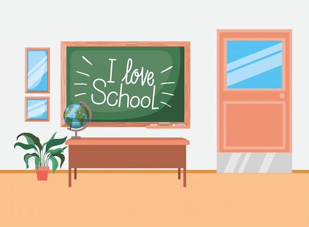 Classroom school with chalkboard scene