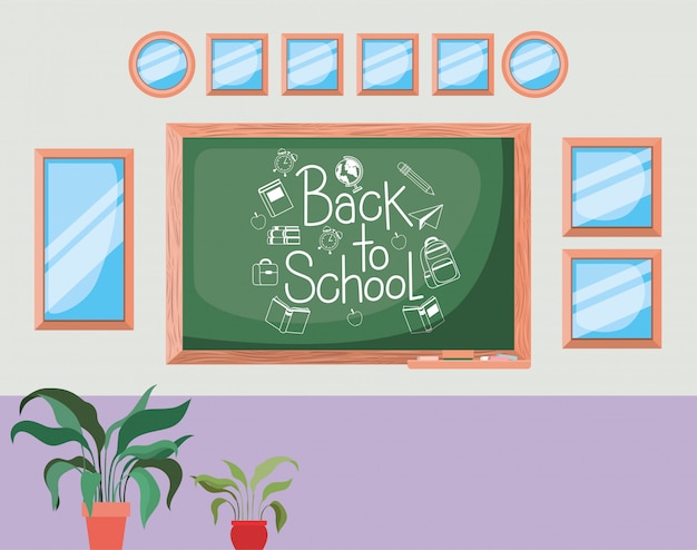 Free Vector classroom school with chalkboard scene