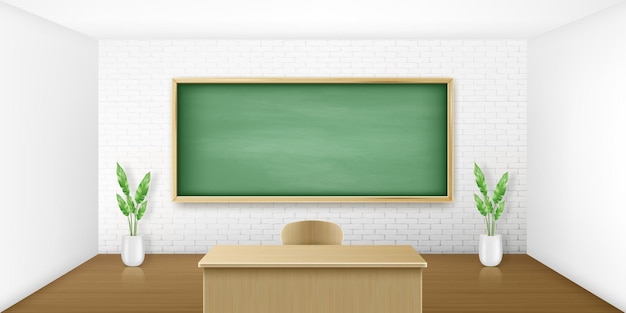 Free Vector classroom with green blackboard on white