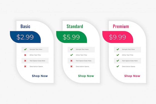 Free vector cleam business price table plans web template