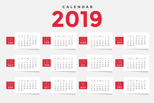 Clean 2019 calendar template design