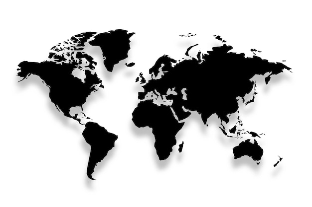 clean black world map in silhouette style template design