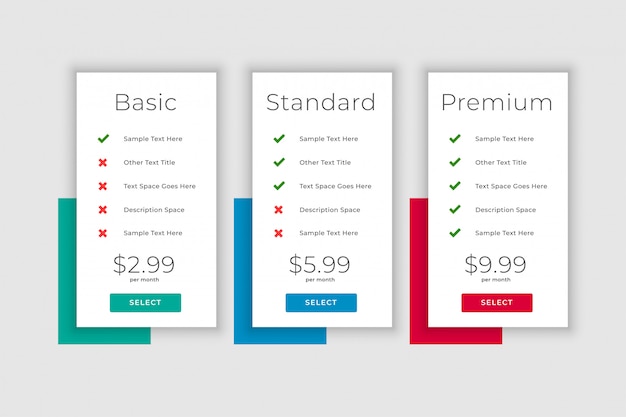 Free Vector clean business plans and pricing table display template