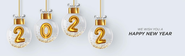 Free Vector clean happy new year 2022 background with christmas balls