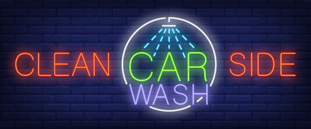 Free Vector clean side, carwash neon text with shower