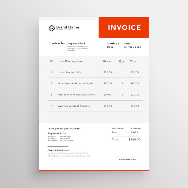 Free Vector clean simple invoice template design