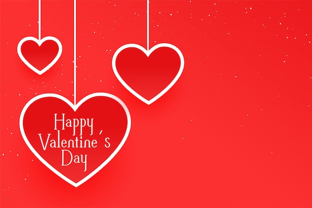 Clean valentines day red greeting card with hanging hearts