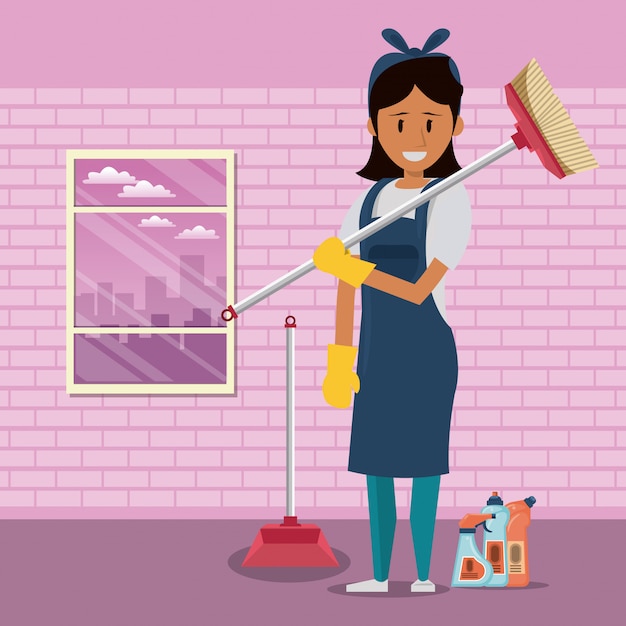 Cleaner with cleaning products housekeeping service