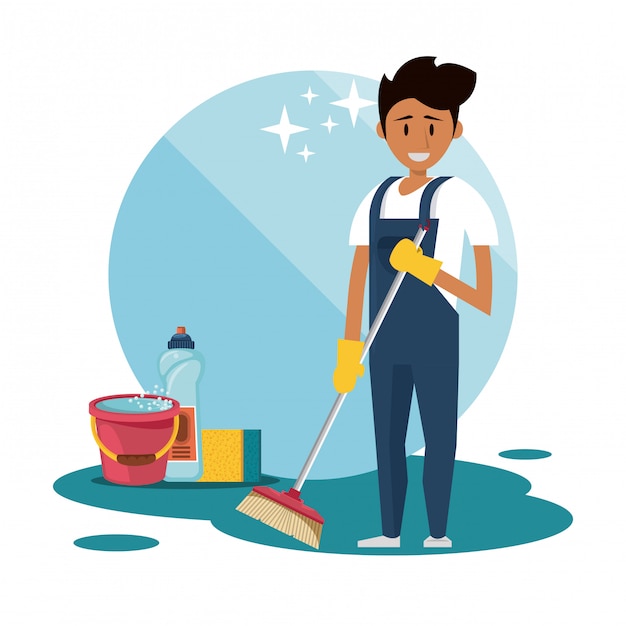 Cleaner with cleaning products housekeeping service