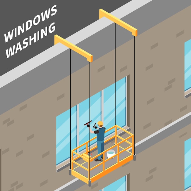 Free Vector cleaning service isometric background with stuff of industrial alpinism company washing skyscraper windows vector illustration