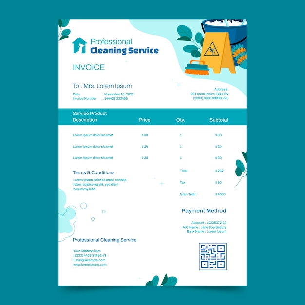 Cleaning service price list template design