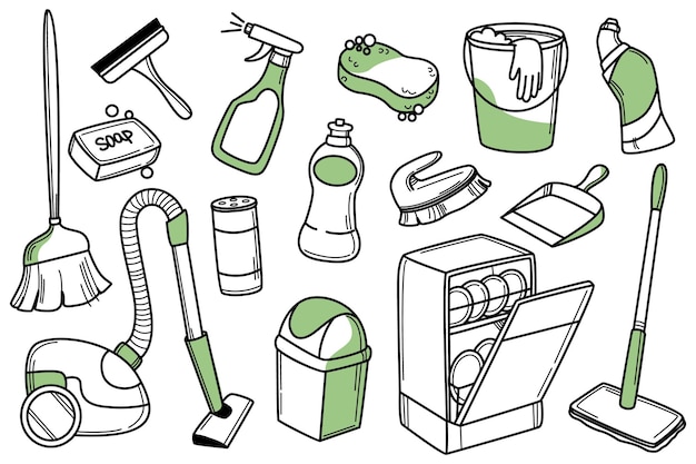 Free Vector cleaning supplies doodle icons