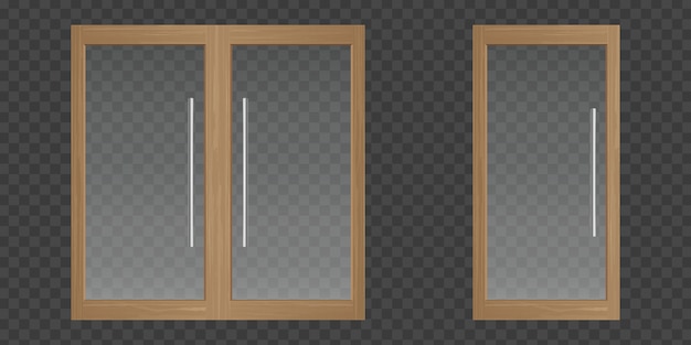 Free Vector clear glass doors with wooden frame