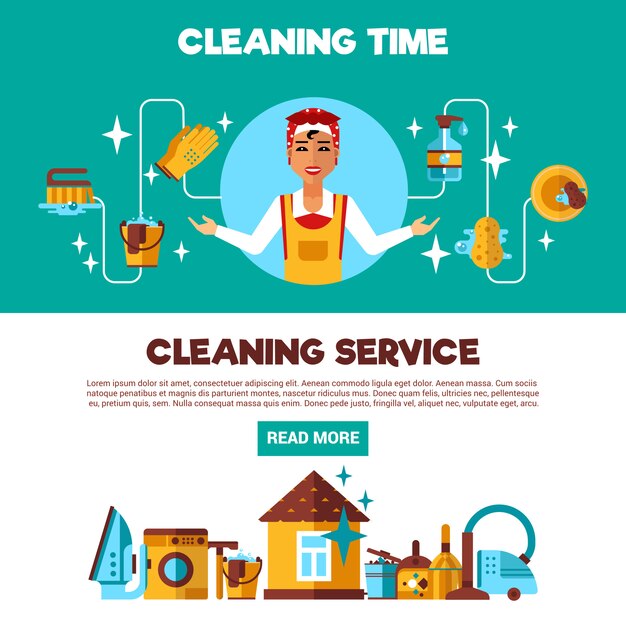 Clening Service 2 Flat Banners Set