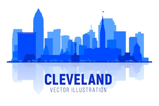 Free Vector cleveland ohio usa silhouette skyline with panorama in sky background vector illustration business travel and tourism concept with modern buildings image for banner or website