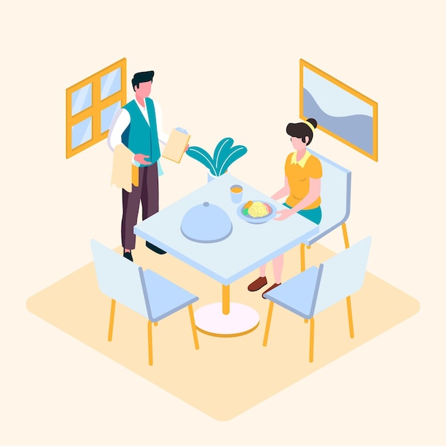 Client being served at an isometric restaurant