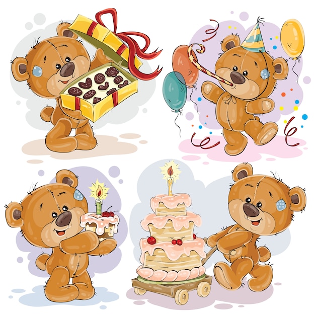 Free Vector clip art illustrations of teddy bear wishes you a happy birthday