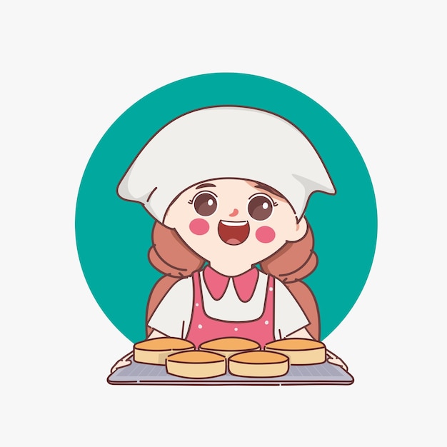 Clipart cute chef selling soft bread bakery at shop Vector character people design