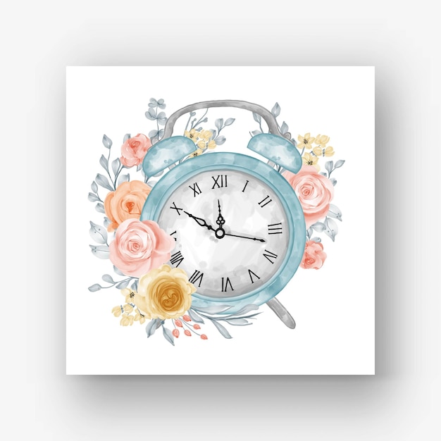 Free Vector clock alarm flower watercolor illustration