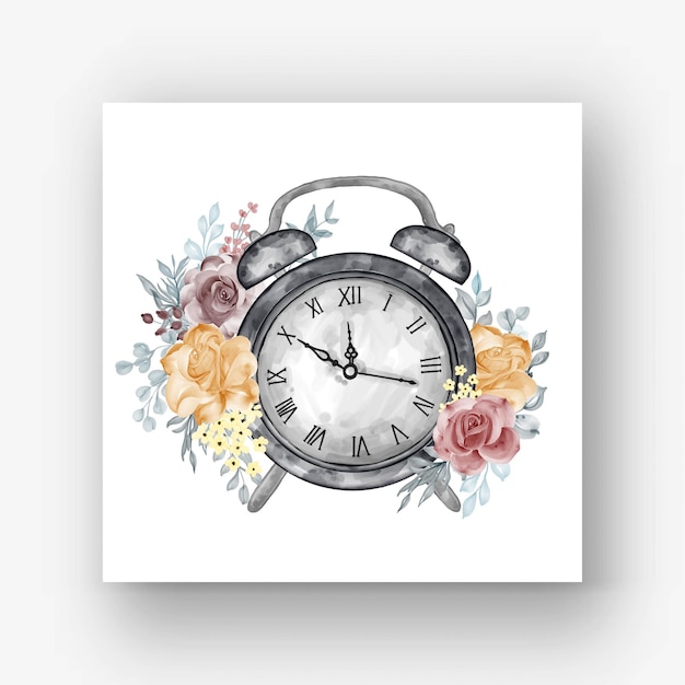 Free Vector clock alarm rose orange maroon watercolor illustration