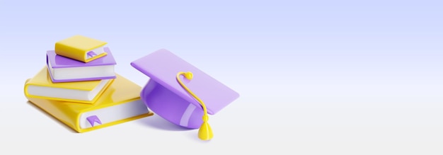 Free vector close book stack with bookmarks and graduation hat