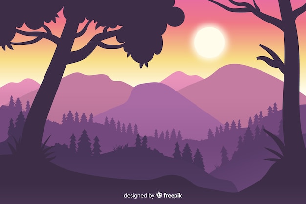 Free Vector close-up silhouettes of trees and mountains