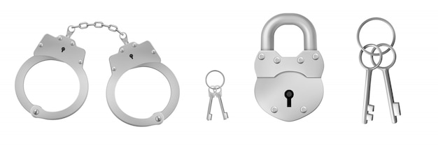 Closed handcuffs and padlock with keys.