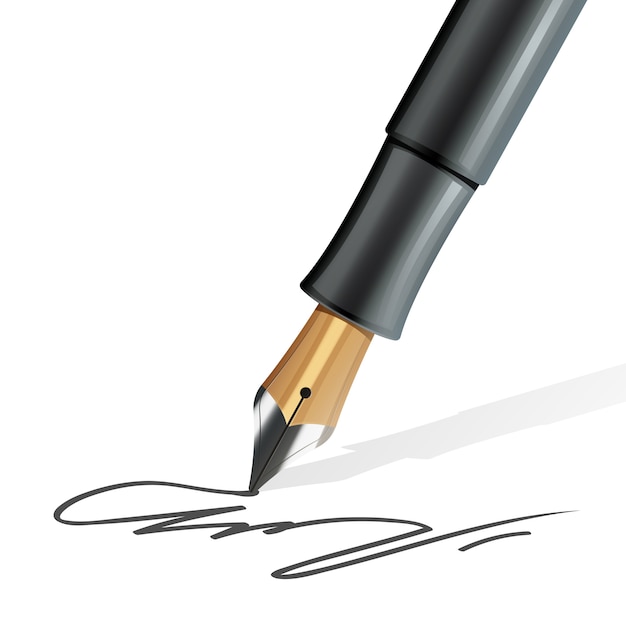 Closeup on fountain pen writing a signature realistic