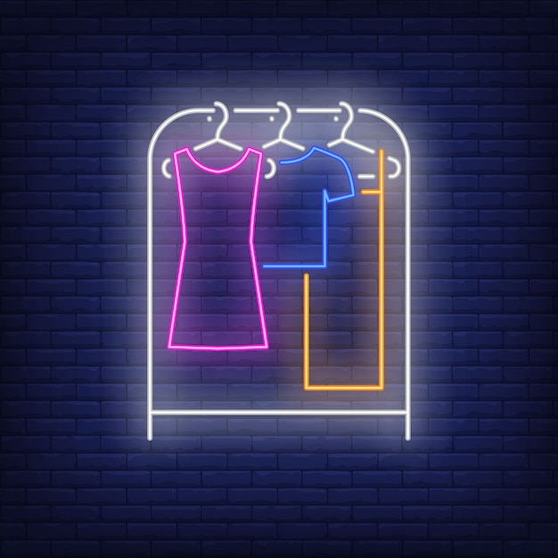 Free Vector clothes on rack neon sign. 