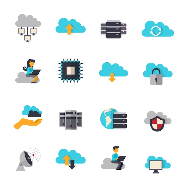 Cloud Computing Flat Icons Set