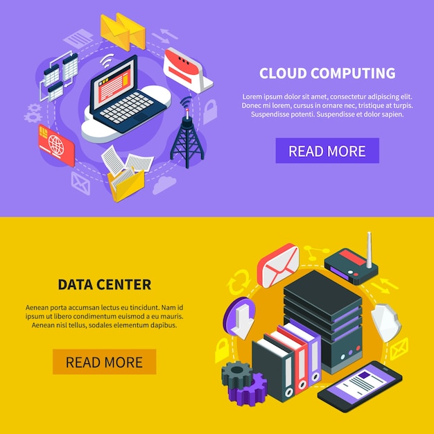 Free Vector cloud computing isometric banners