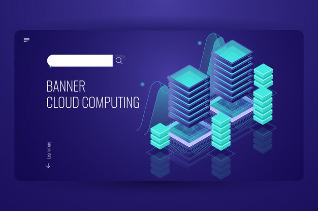 Cloud computing technology, remote data storage, server room data center concept, cloud database