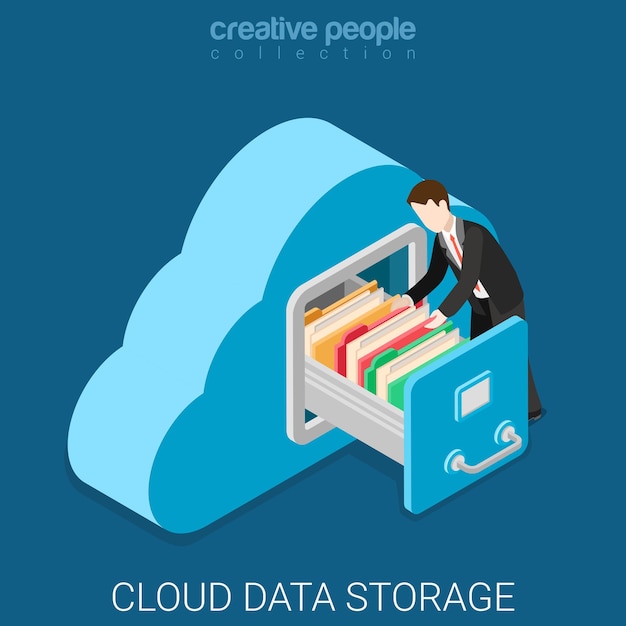 Free Vector cloud data storage flat isometric