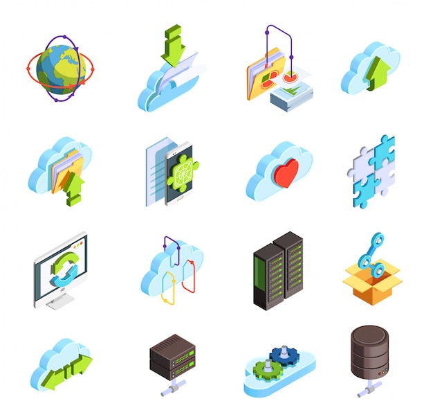 Cloud Service Isometric Icons Set