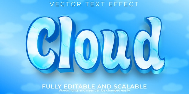 Cloud sky text effect, editable soft and cartoon text style