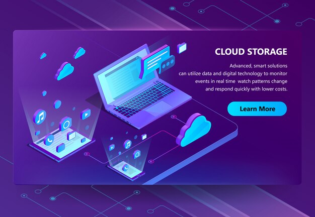 Cloud storage isometric concept background