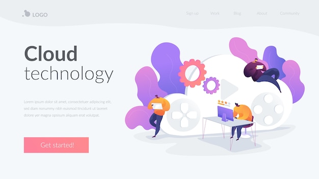 Free Vector cloud technology landing page template