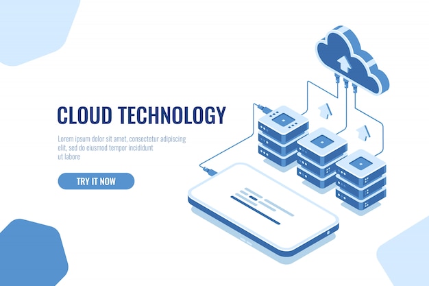 Cloud technology storage and transfer data isometric, mobile phone data downloading