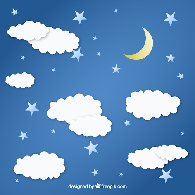 Free vector clouds and moon background with stars